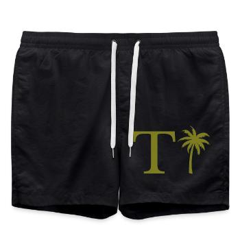 Lettre t vert Palm - Short de bain - noir - Devant - AI Model Male 185 light (185cm)