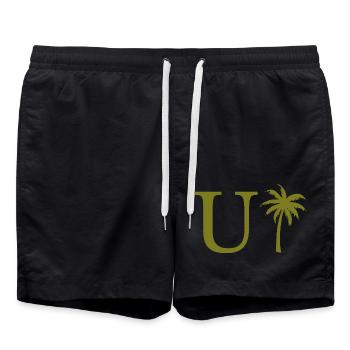 Buchstabe u Grüne Palme - Badeshorts - Schwarz - Vorne - AI Model Male 185 light (185cm)