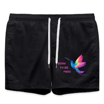 Born to be free, LGBTQ+, Rainbow, Freedom - Swim Trunks - black - Front - AI Model Male 185 light (185cm)