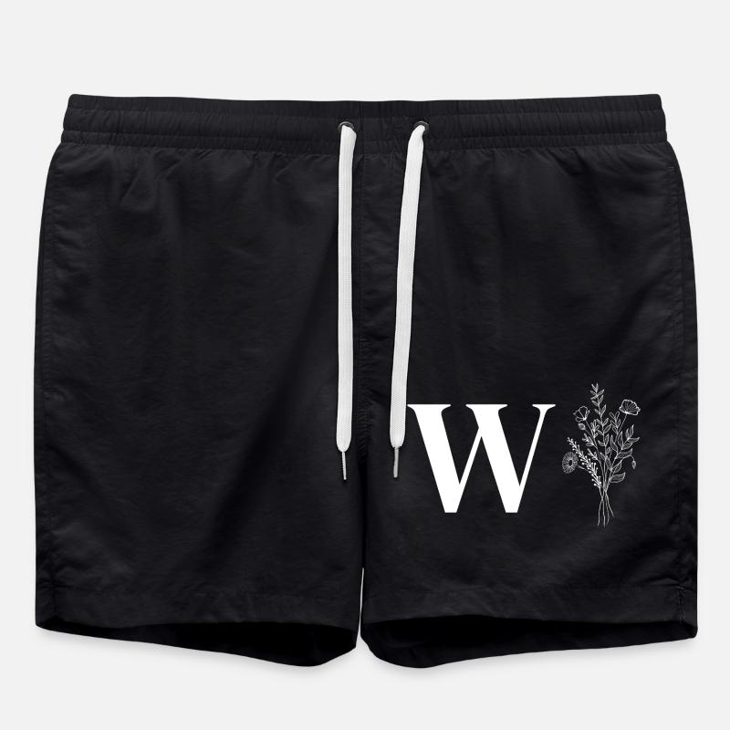 Minimalistisches Blumen-Lette - Badeshorts - Schwarz