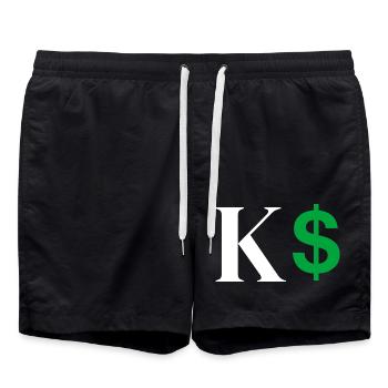 Letter k dollar - Swim Trunks - black - Front - AI Model Male 185 light (185cm)