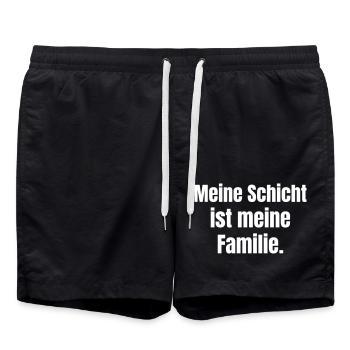 Meine Schicht ist meine Familie. - Badeshorts - Schwarz - Vorne - AI Model Male 185 light (185cm)