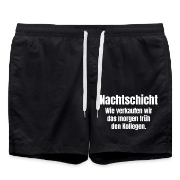 Nachtschicht und Kollegen der Frühschicht. - Badeshorts - Schwarz - Vorne - AI Model Male 185 light (185cm)