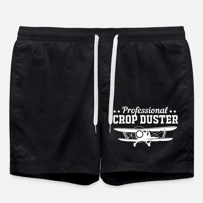 Crop Duster Airplane Pilot - Swim Trunks - black