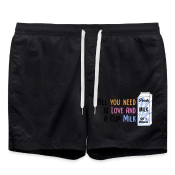 We need Love and Milk Comicstyle 1 - Badeshorts - Schwarz - Vorne - AI Model Male 185 light (185cm)