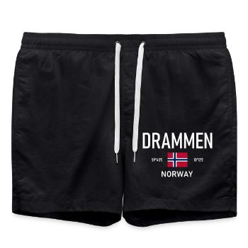 Drammen - Norwegen - Koordinaten - Flagge - Badeshorts - Schwarz - Vorne - AI Model Male 185 light (185cm)