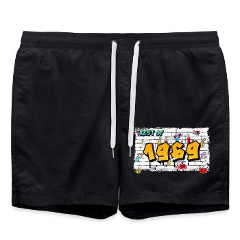 Retro Vibes 1969 Graffiti – 56 Jahre mutig - Badeshorts - Schwarz - Vorne - AI Model Male 185 light (185cm)