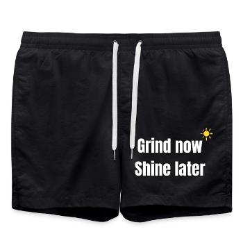 Arbeite Jetzt strahlen später - Badeshorts - Schwarz - Vorne - AI Model Male 185 light (185cm)