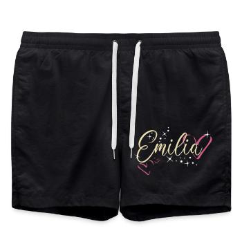 Emilia Name Vorname Kalligrafieherz - Badeshorts - Schwarz - Vorne - AI Model Male 185 light (185cm)