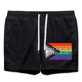 Give America Brain Again Progress Pride Flag - Badeshorts - Schwarz - Vorne - AI Model Male 185 light (185cm)