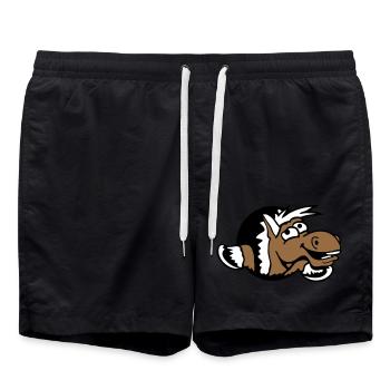 Pferd Lustig Verrückt Loch Lachen Comic Reiten Fun - Badeshorts - Schwarz - Vorne - AI Model Male 185 light (185cm)