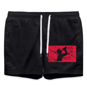 alt risse kratzer stempel wappen cool logo text ok - Badeshorts - Schwarz - Vorne - AI Model Male 185 light (185cm)
