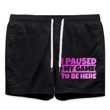 I Paused my Game to Gamer Girl - Swim Trunks - black - Front - AI Model Male 185 light (185cm)