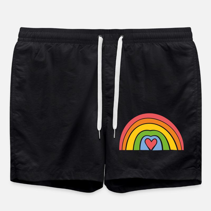 Rainbow with heart - Swim Trunks - black