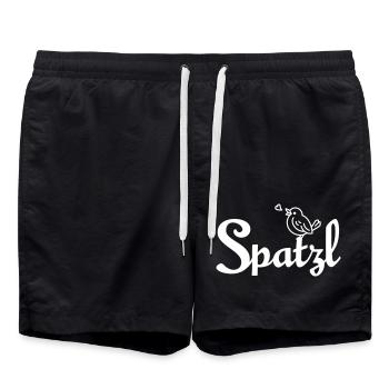 Spatzl – Kosename der Bayern - Badeshorts - Schwarz - Vorne - AI Model Male 185 light (185cm)