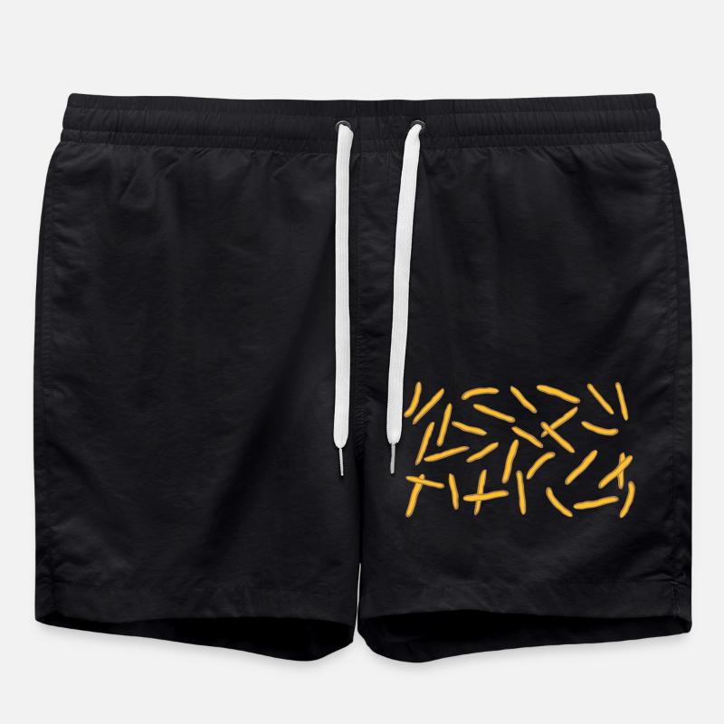 French Fries Rain Pattern - Swim Trunks - black
