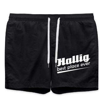 Hallig - Stadt best place ever - Badeshorts - Schwarz - Vorne - AI Model Male 185 light (185cm)