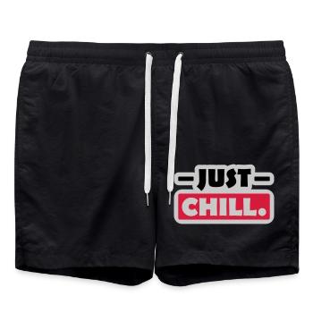 Just Chill Text Logo - Badeshorts - Schwarz - Vorne - AI Model Male 185 light (185cm)
