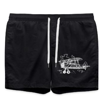 Illustration de la boîte vintage du biplan volant - Short de bain - noir - Devant - AI Model Male 185 light (185cm)