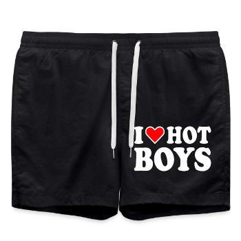 I love hot boys - Swim Trunks - black - Front - AI Model Male 185 light (185cm)