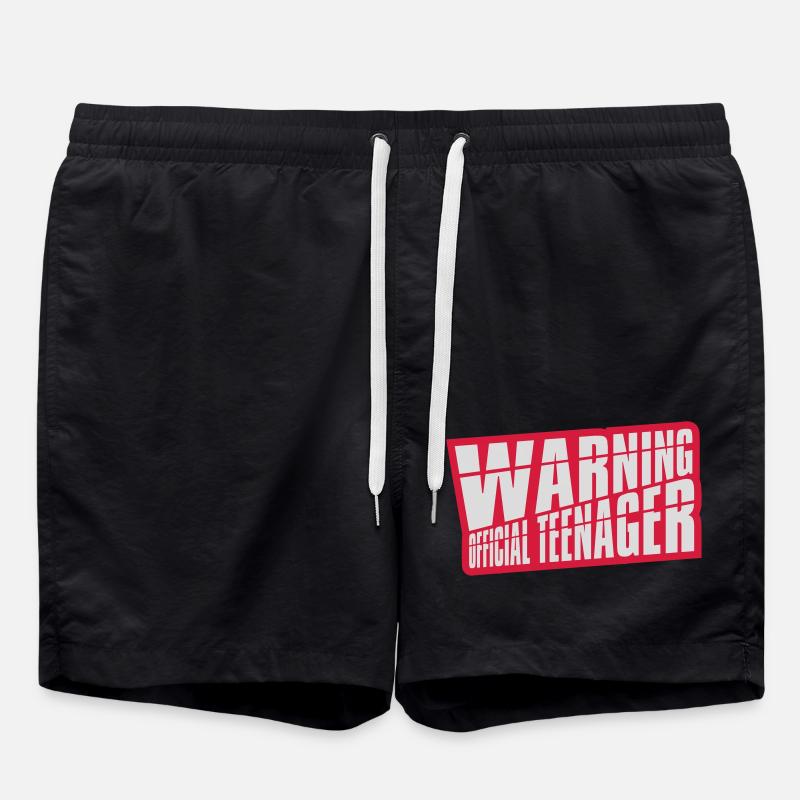 warning official teenage quote - Swim Trunks - black