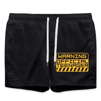 warning official teenage quote - Swim Trunks - black - Front - AI Model Male 185 light (185cm)