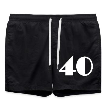 40 YEARS. 40th ANNIVERSARY. BIRTHDAY 40 YEARS. 40 - Swim Trunks - black - Front - AI Model Male 185 light (185cm)