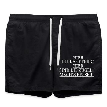 Pferd Zügel Mach s besser - Badeshorts - Schwarz - Vorne - AI Model Male 185 light (185cm)