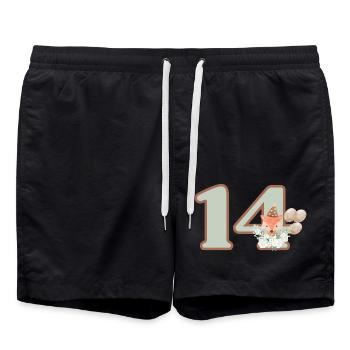 14. Geburtstag Fuchs Blumen - Badeshorts - Schwarz - Vorne - AI Model Male 185 light (185cm)