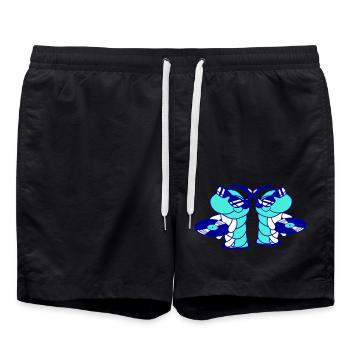 2 DJ Raupen Team Crew Musik Zwei Schallplatte Team - Badeshorts - Schwarz - Vorne - AI Model Male 185 light (185cm)