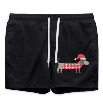 Christmas Dachshund Dog in a Santa Hat and Sweater - Swim Trunks - black - Front - AI Model Male 185 light (185cm)