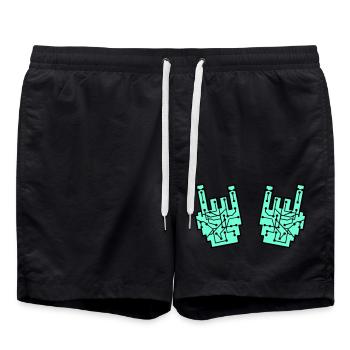 Nerd Geek Heavy Metal Rock Circuits Hand Gesture - Swim Trunks - black - Front - AI Model Male 185 light (185cm)