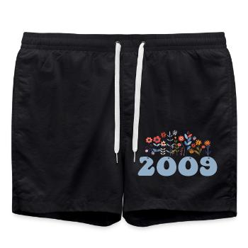 2009 Floral Pattern 2009 Floral Theme Flowers 2009 - Swim Trunks - black - Front - AI Model Male 185 light (185cm)