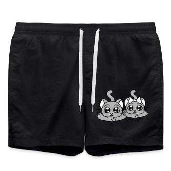Two Cats Couple 2 Romantic Couple in Love - Swim Trunks - black - Front - AI Model Male 185 light (185cm)