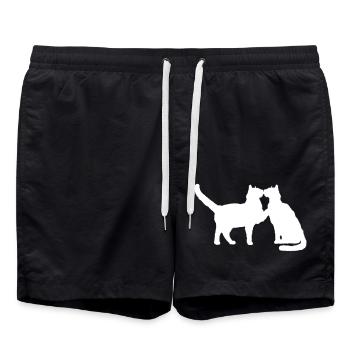 2 Katzen Küssen Pärchen Zwei Freunde Schmusen Paar - Badeshorts - Schwarz - Vorne - AI Model Male 185 light (185cm)