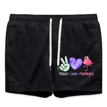 Peace Love Flamingos Pink Bird Cute - Swim Trunks - black - Front - AI Model Male 185 light (185cm)