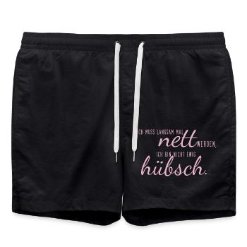 sprüche nett hübsch - Badeshorts - Schwarz - Vorne - AI Model Male 185 light (185cm)