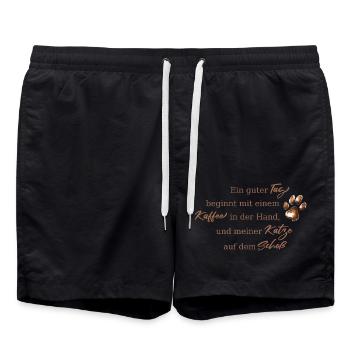 Ein guter Tag beginnt mit Kaffee und Katzen - Badeshorts - Schwarz - Vorne - AI Model Male 185 light (185cm)