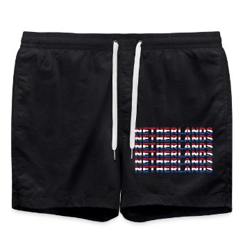 Netherlands Text in Flag Colors - Swim Trunks - black - Front - AI Model Male 185 light (185cm)