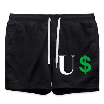 Lettre u dollar - Short de bain - noir - Devant - AI Model Male 185 light (185cm)