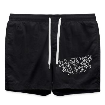 who are these children - Swim Trunks - black - Front - AI Model Male 185 light (185cm)