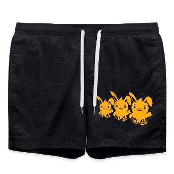 3 Hasen Drei Freunde Team Crew Winken Sitzen Süß - Badeshorts - Schwarz - Vorne - AI Model Male 185 light (185cm)