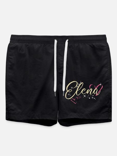 Elena Surname First name Calligraphy Heart - Swim Trunks - black