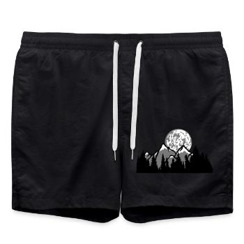 nuit lune pleine lune montagnes collines forêt montagneuses exp - Short de bain - noir - Devant - AI Model Male 185 light (185cm)