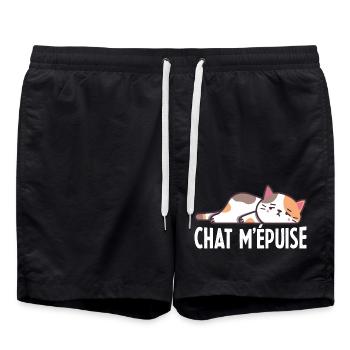 Chat m'épuise Cadeau Humour Femme Homme - Short de bain - noir - Devant - AI Model Male 185 light (185cm)
