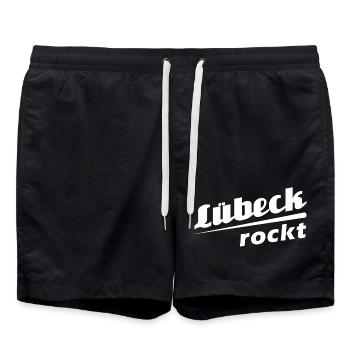 Lübeck rockt - Textdesign mit Stadtnamen - Badeshorts - Schwarz - Vorne - AI Model Male 185 light (185cm)