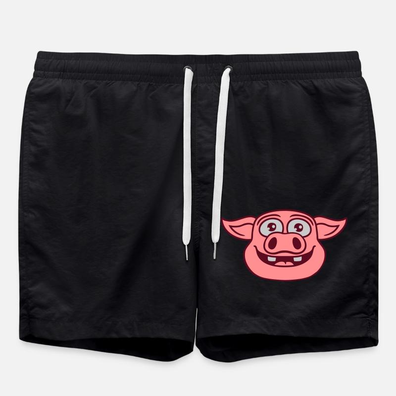 Gesicht glückliches Schwein Comic - Badeshorts - Schwarz