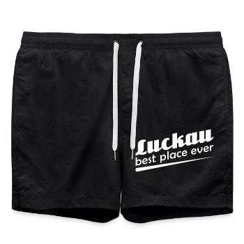 Luckau - Stadt best place ever - Badeshorts - Schwarz - Vorne - AI Model Male 185 light (185cm)