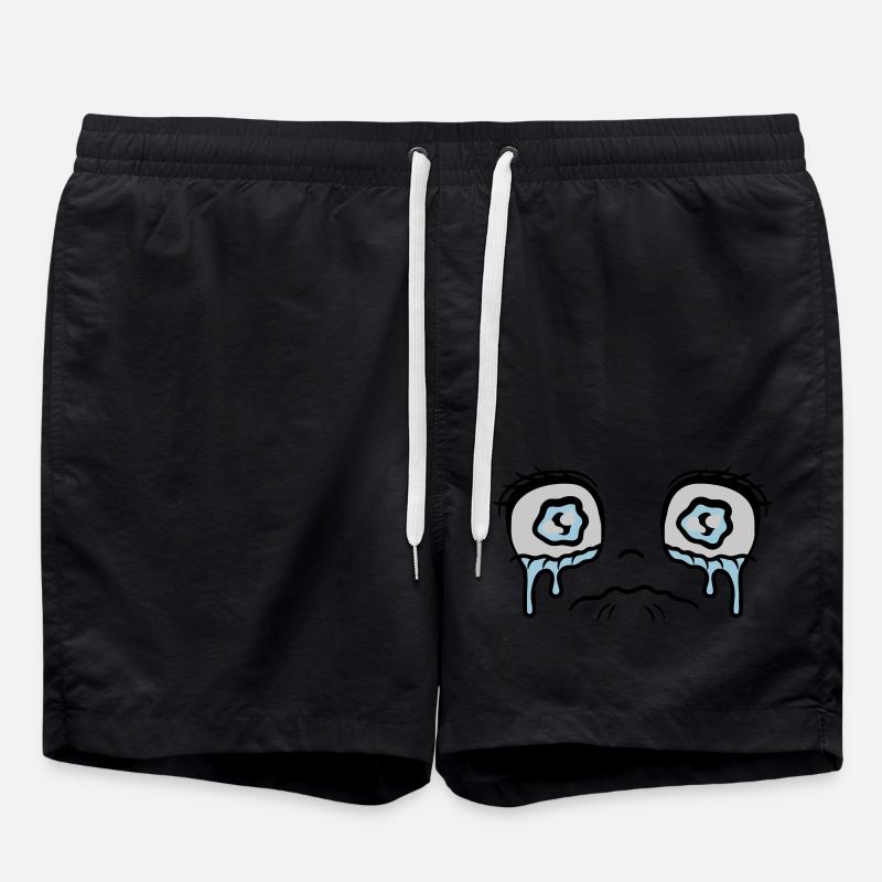 Sad crying girl face - Swim Trunks - black