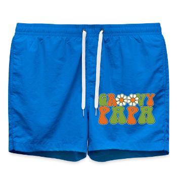 Retro Groovy Papa Matching Family Baby Shower - Swim Trunks - cobalt blue - Front